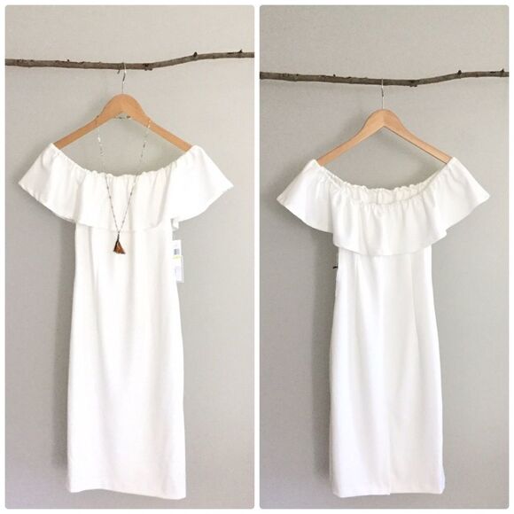 𝅺STATE Off Shoulder Ruffle Dress In Ivory - Picture 4 of 5